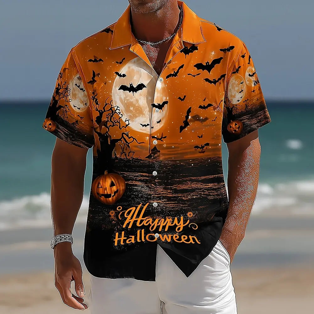 2025 Halloween Men's Halloween Themed Shirt Button Up Shirt Short Sleeve Dark Punk Gothic Style Holiday Streetwear Summer
