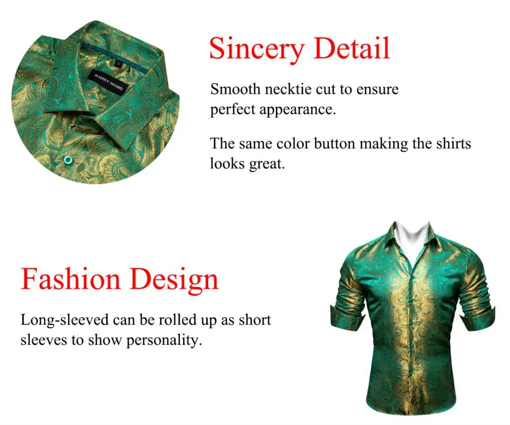 Gold Paisley Bright Shirts Men Autumn Long Sleeve Casual Flower Shirts For Men Designer Fit Dress Shirts BCY-07