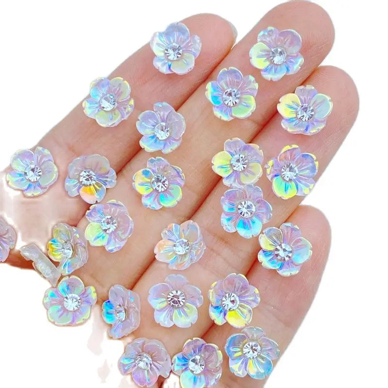 30pcs New Cute Mini Shiny Diamond Flower Nail Rhinestones Gems Glitter Nail Art Jewelry Manicure Nail Decoration Accessorie