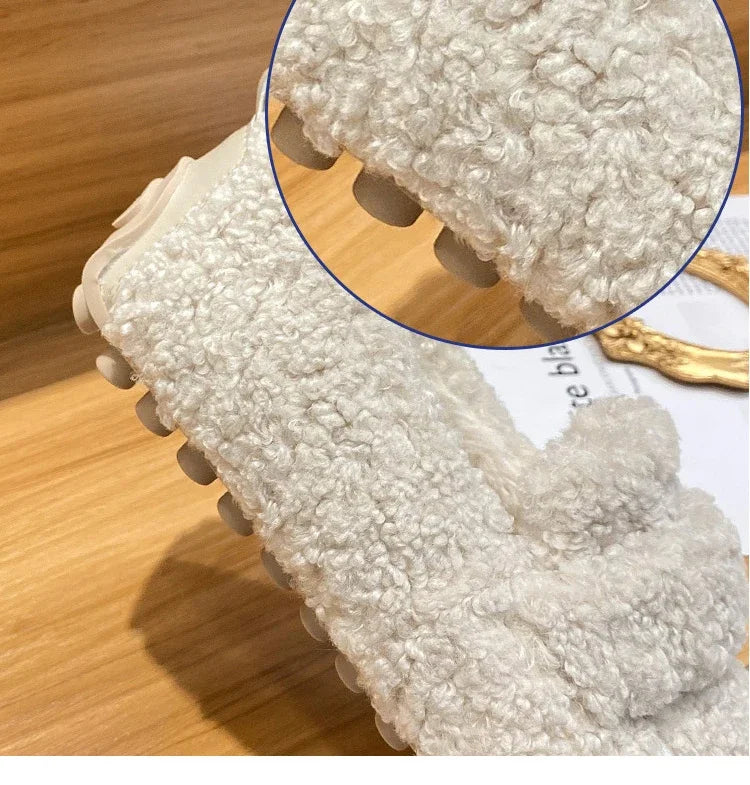 Lambwool Moccasins Femme Curly Sheep Fur Flats Woman Warm Plush Loafers Winter Cotton Shoes Women Furry Snow Boot