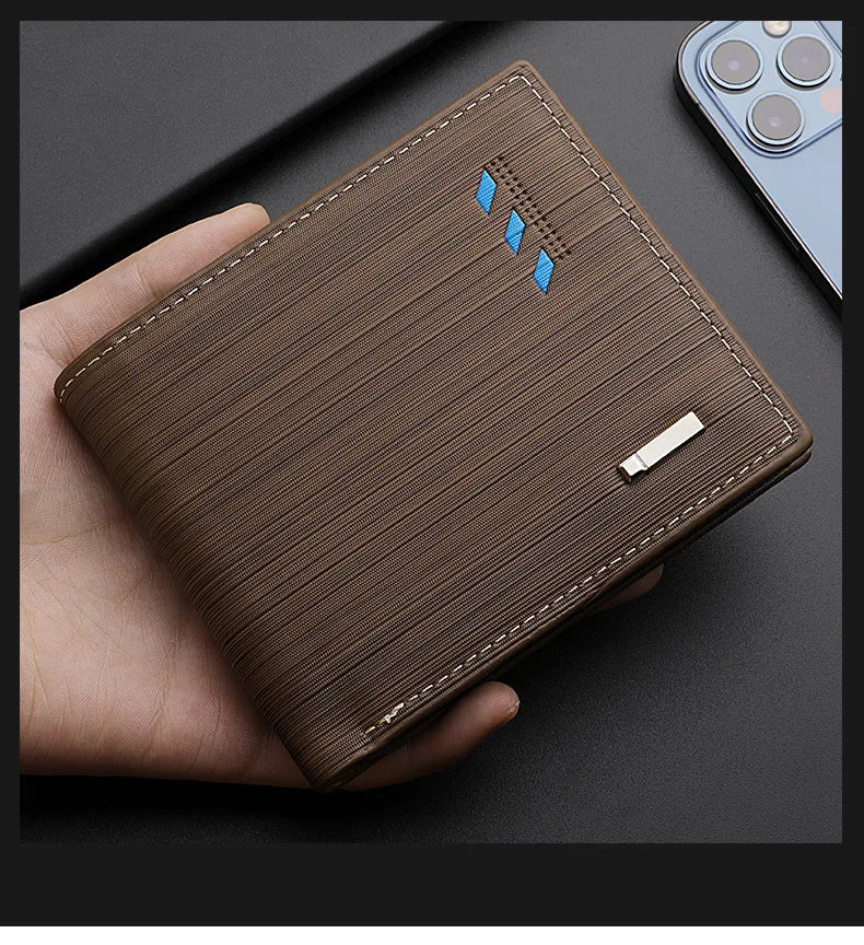 Business Men's Short Wallet Microfiber Synthetic Leather Short Wallets Men Stripe Male Purse Coin Pouch Multi-functional Cards