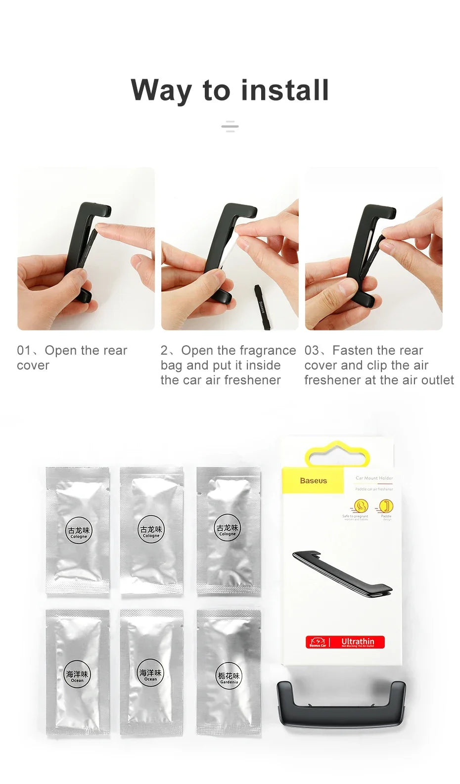 Baseus CarAir Freshener CarClip Fragrance For Auto Interior Accessories Mini Reuse Car Diffuser For Air VentCar Solid Perfume