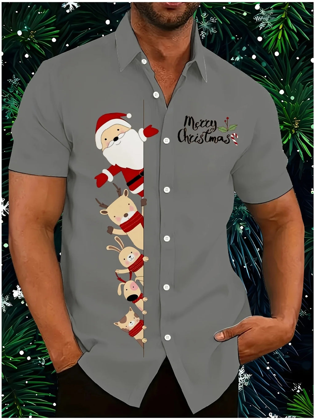 Men's Comic Christmas Graphic Hawaiian Shirt Men Women Fashion Santa Claus Shirt Short Sleeve Blouse Festive Holiday Clothing