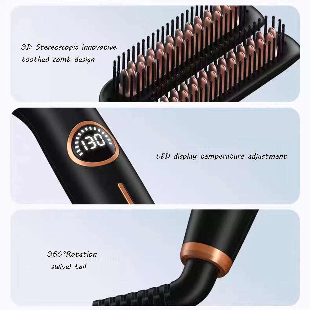 Electric  Double-tube Hot Comb Hair curler Hair Straightener Comb Negative Ion Anti-Scalding Styling Tool Straightening Brush
