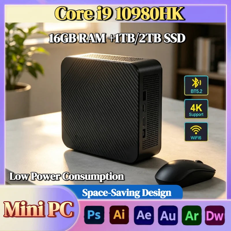 Intel i9 10980HK Mini Desktop Computer 16GB DDR4 512GB NVMe SSD Triple 4K WiFi6 BT5.2 Silent Cooling Office Home Pro Max Unit