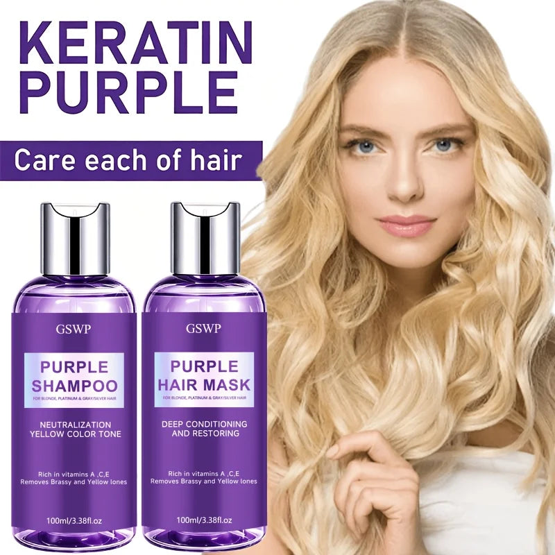 GSWP Purple Shampoo & Hair Mask Set, Neutralize Yellow & Brassy Tones, Deep Conditioning Repair Damaged Hair.100+100ml