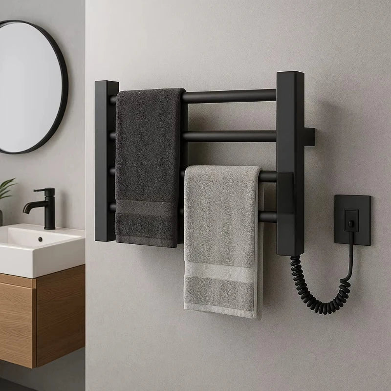 Mini Electric Towel Warmer Black Spa Dryer with Rail Machine Stand Steel Bathroom Accessory for Home Use Wet Heated Hanger