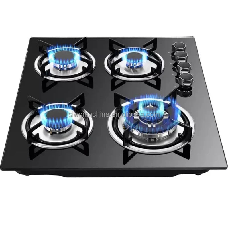Top Cooktop 4 Burner Gas Stove Built in Tempered Glass Black Surface 4 Burner Cooker Gas Stove