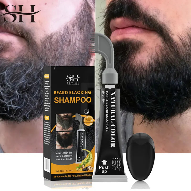 NEW Black Beard Dye Cream With Comb 80ml Natural Men Beard Dye Shampoo Permanent Beard Coloring Cream Fashion Modelling Tool