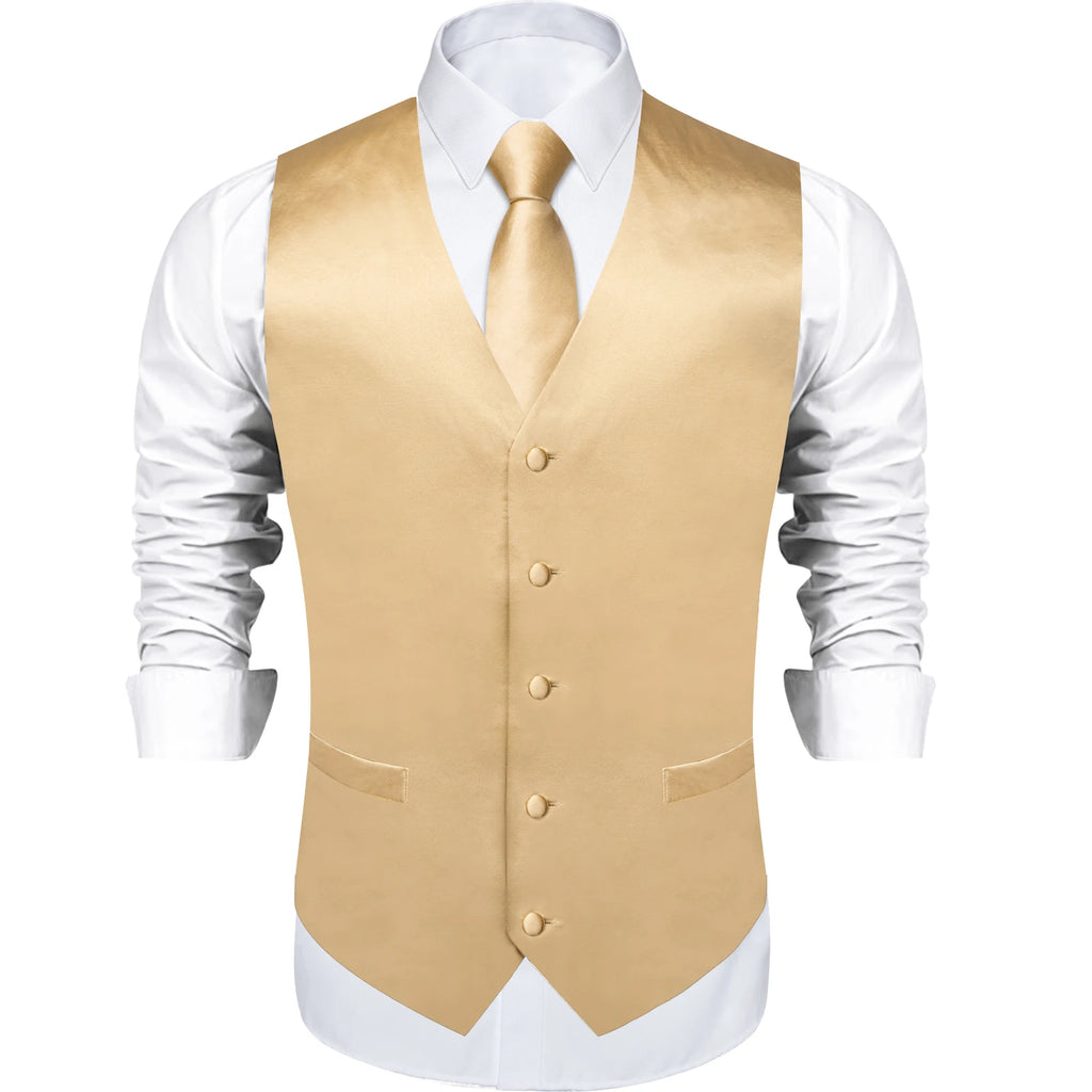 Satin Men's Solid Blue Suit Vest with Tie Handkerchief Cufflinks Business Formal Waistcoat Wedding Prom Men Sleeveless Jacket