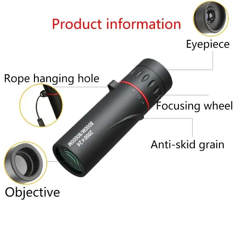 2000x24 HD Monocular Telescope Mini Portable Mobile Phone Telescope with Holder Outdoor Camping Hunting Birdwatching Telescopes