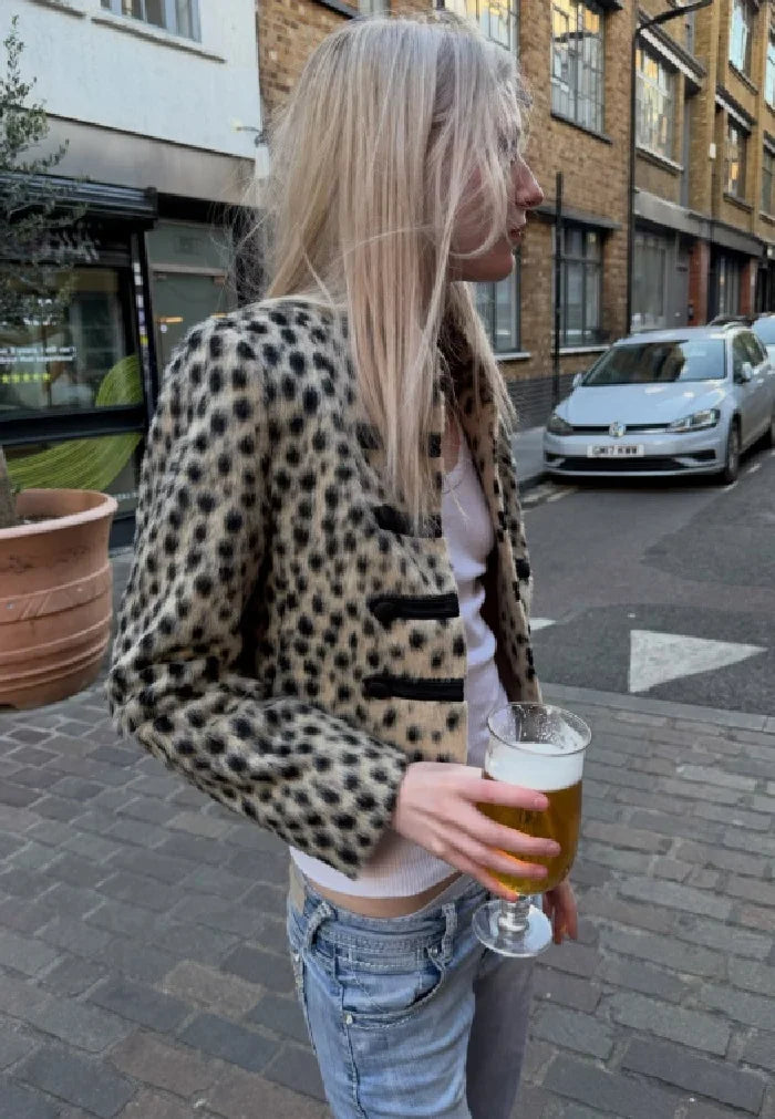 Women Leopard Print Faux Fur Jacket Mandarin Collar Chinese Frog Closure Cropped Vintage Y2K Slim Fit Coat Ladies Outerwear