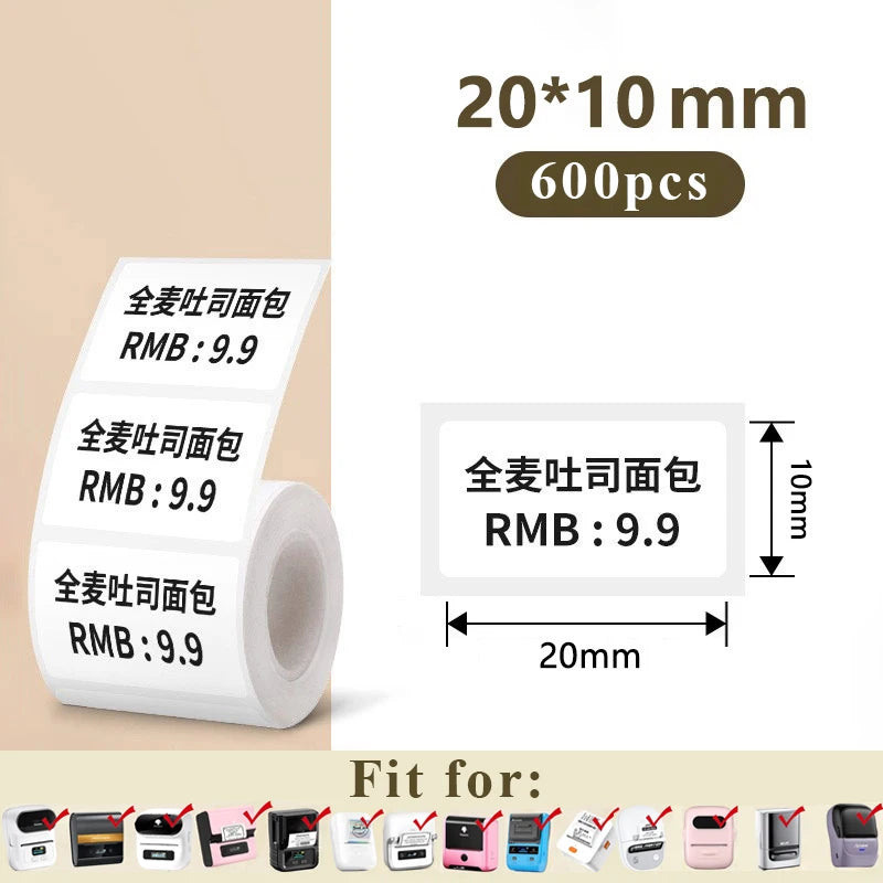 20-50mm White Thermal Label Sticker Compatible for M110 M220 M200 Marklife P50 E210 Munbyn Nelko PM220 MiniPrinter