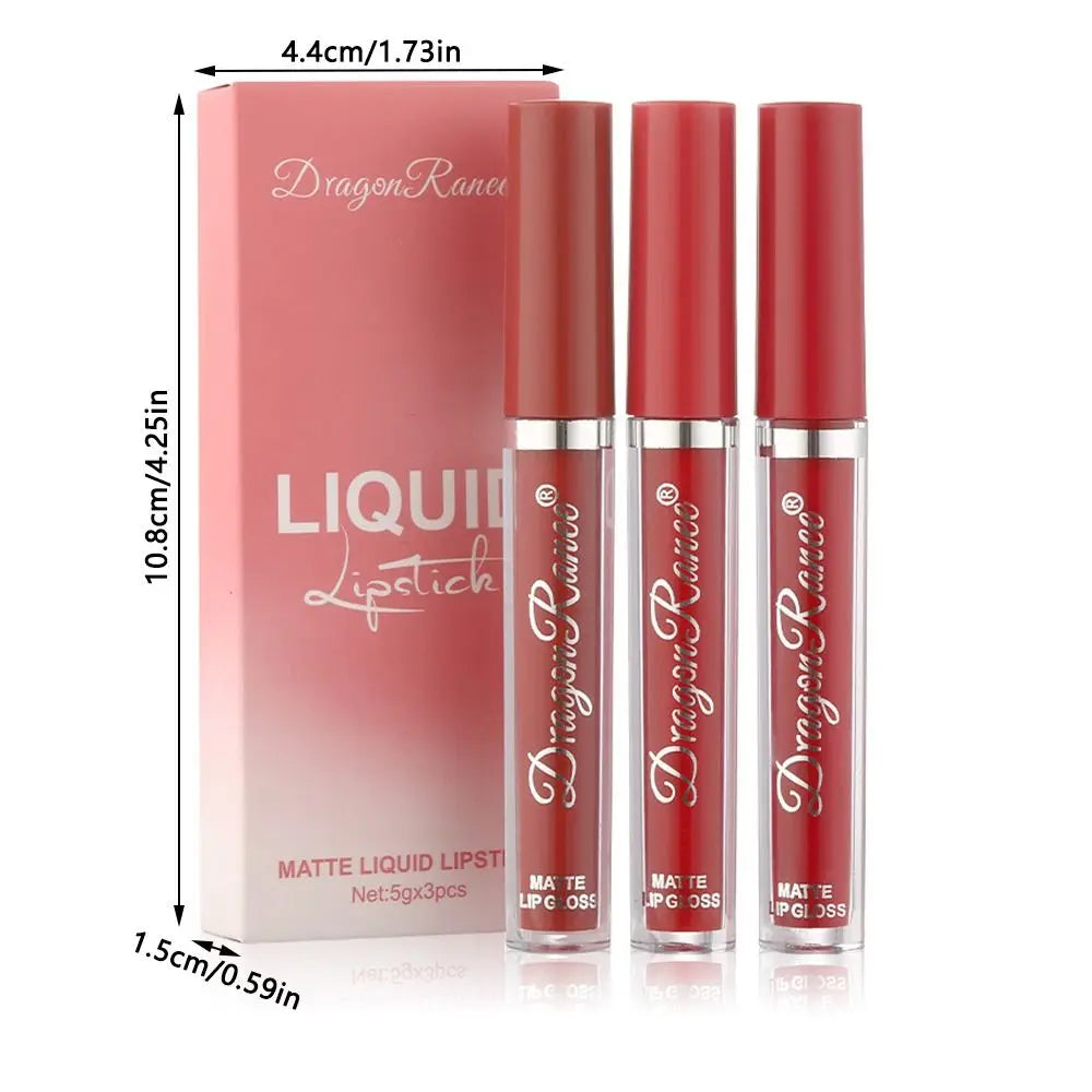 3pcs High Quality Waterproof Daily Style Lip Gloss Velvet Lip Glaze Matte Gloss Lipsticks Womens Lipstick