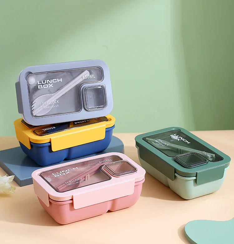 850ml/1100ml Lunch Box Microwave Portable Bento Boxes with Tableware for Kids School Leakproof 4 Grid Food Snack Containers