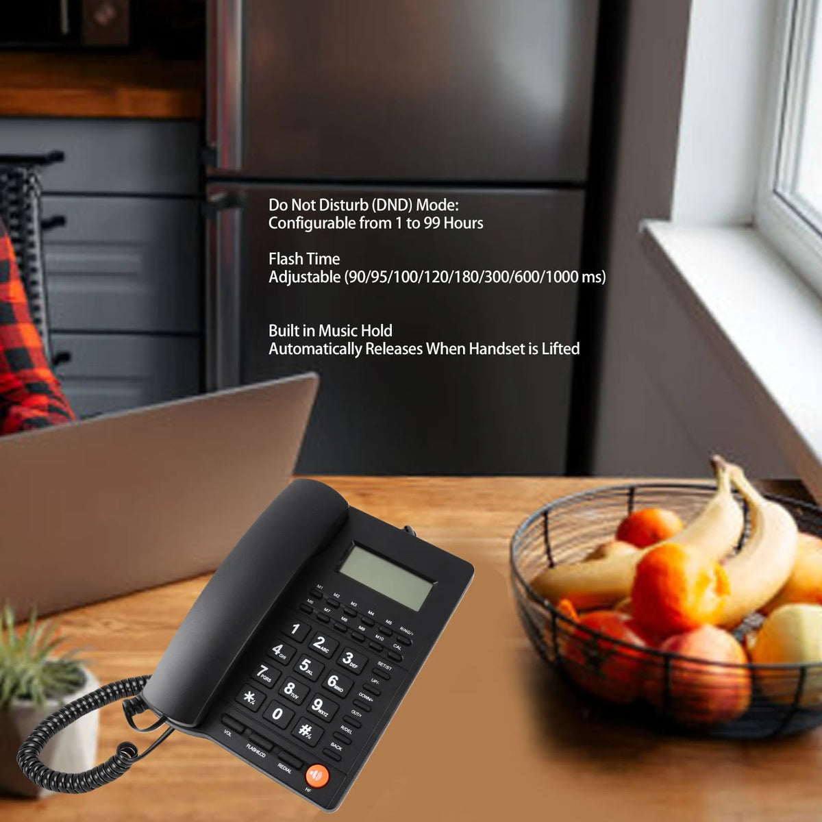 Corded Desk Telephone Corded Landline Phone Caller ID Hotel Home Phone Large Key Telephone with Speaker Clear Display Home Phone