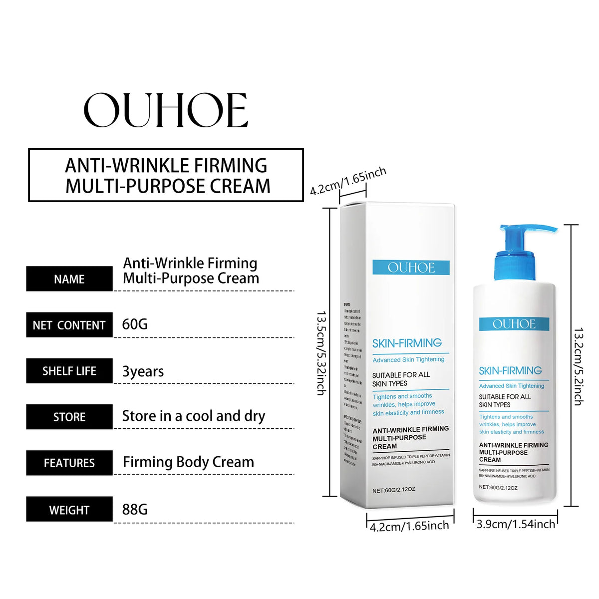 OUHOE Anti-Wrinkle Firming Multi-Purpose Cream Deep Nourishment Long-Lasting Moisturizing Reduce Fine Lines Brighthen Skin Tone