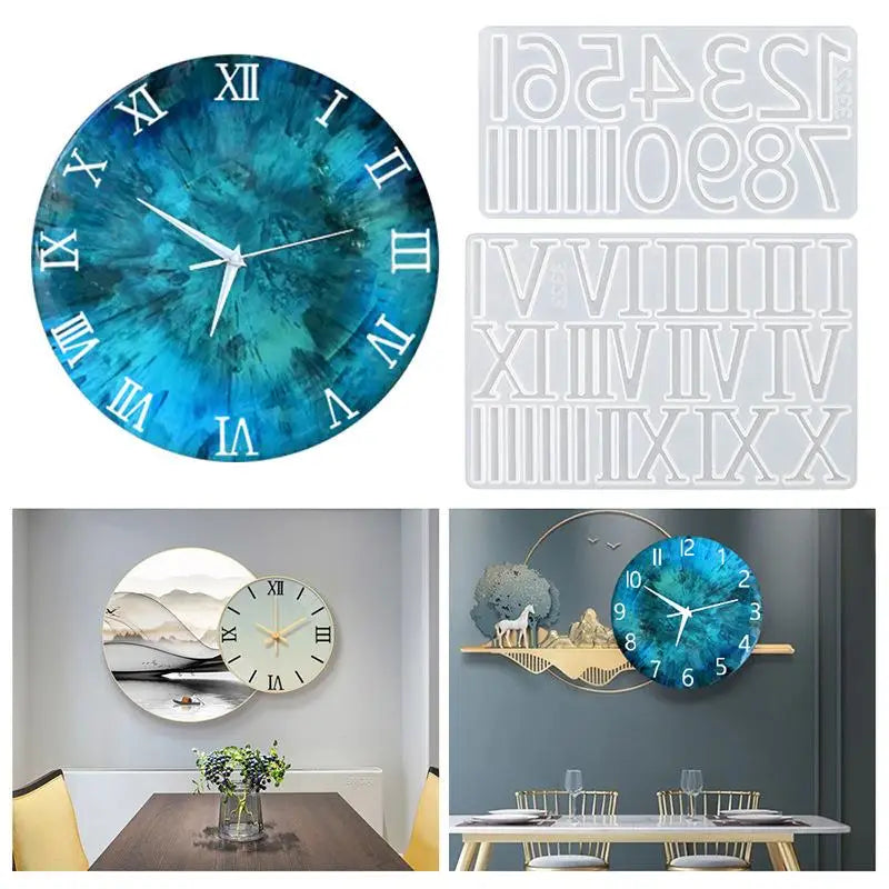 Round Clock Epoxy Resin Silicone Mold Arabic Roman Numbers Flower Leaf Clock Mould Wall Decor DIY Resin Crafts Casting Mold