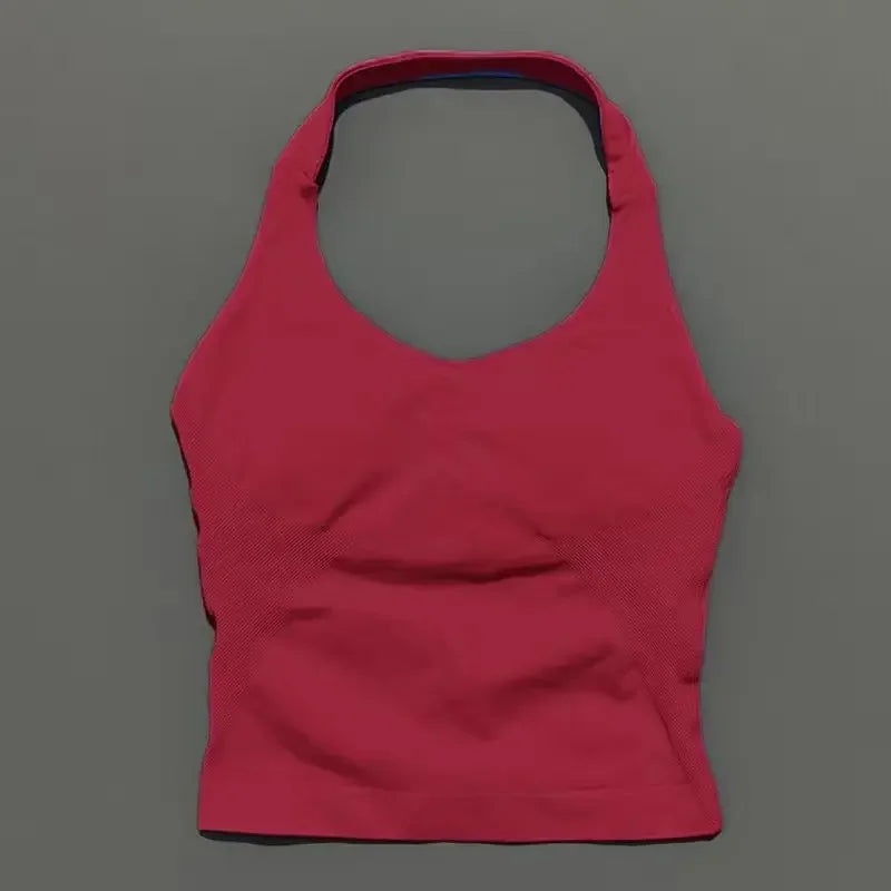 Halter Yoga Tank Top Women Sexy Seamless Strappy Backless Slim Fit Padded Breathable Gym Fitness Running Workout Sports Tops
