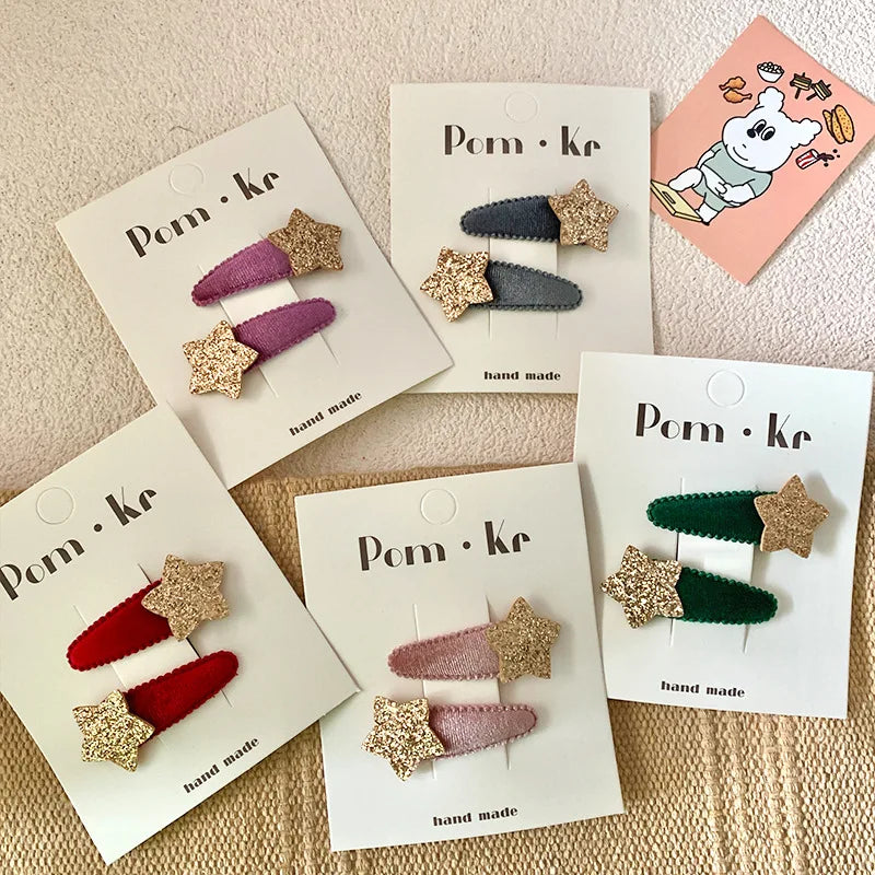 Kids Hair Clips Flocked Glitter Star Snap Clips for Toddlers Girls Soft Front Hair Clips Fall Winter Boho Hair Accessories New