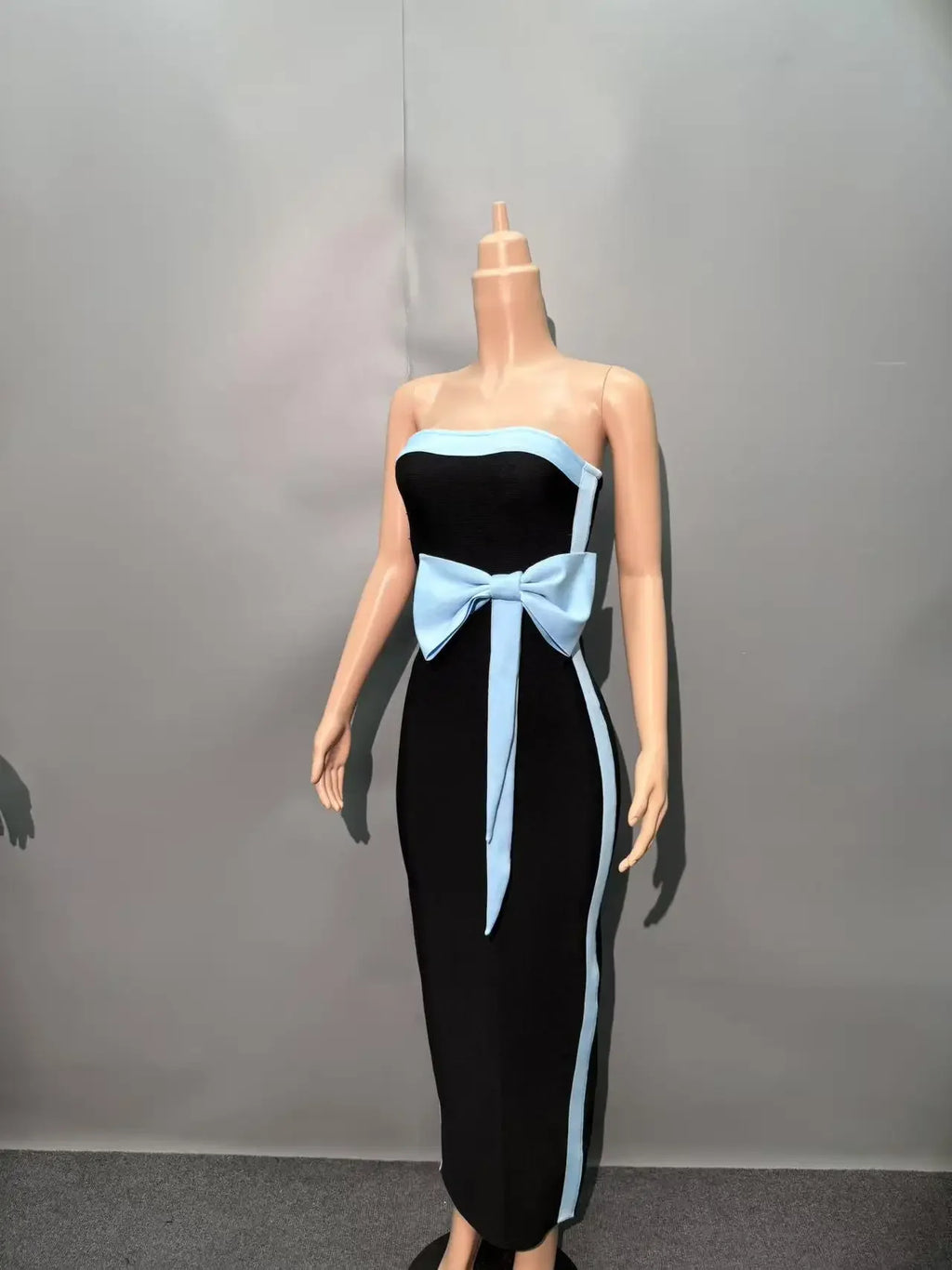Women Sexy Strapless Off the Shoulder Bow Bodycon Bandage Long Dress Celebrate Fashion Nightclub Party Birthday Outfit