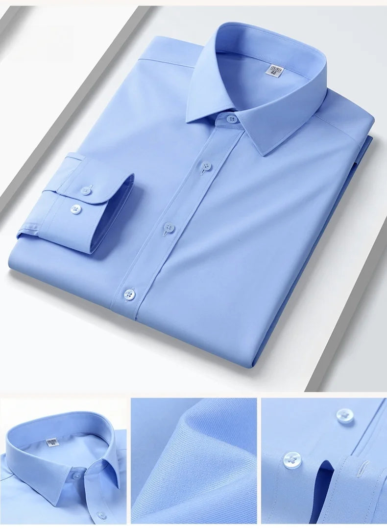 Quality Anti-Wrinkle Men Shirt Long Sleeves Dress Shirts For Men Slim Fit Camisa Social Business Blouse White Office Shirt S-5XL
