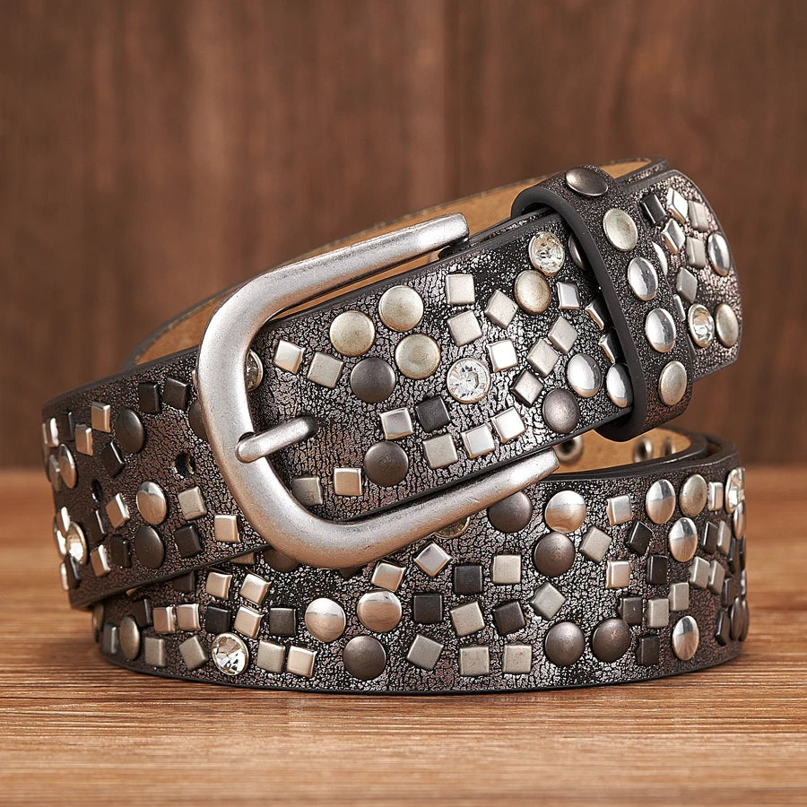 3.7CM PU Leather Rivet Belt  Lady Fashion Rhinestone Women Studded Belts High Quality Female Rock Female Strap For Jeans