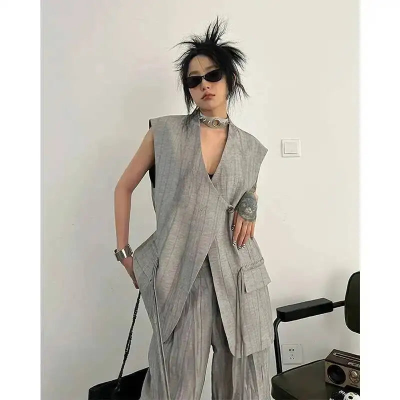 BJTZ Loose Tie-dye Designer Women's Set 2025 Spring Summer New Two Piece Sleeveless Versatile Top Vest Loose Wide Pants Female