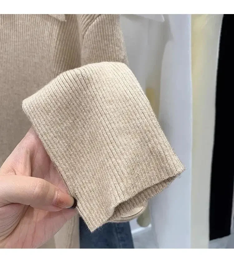 Polo Collar Knit Sweater Women Pullovers Casual Button Front Long Sleeve Rib-knit Jumper Chic Knitwear Trend Autumn Winter Tops