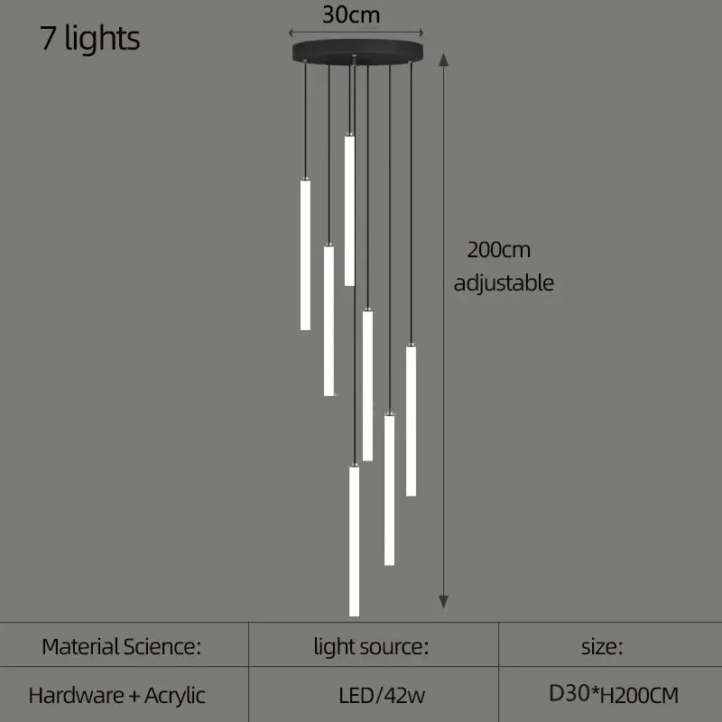 Nordic Stairs LED Long Chandeliers Minimalist Duplex Attic Living Room Kitchen Pendant Lights Home Decoration Ceiling Chandelier