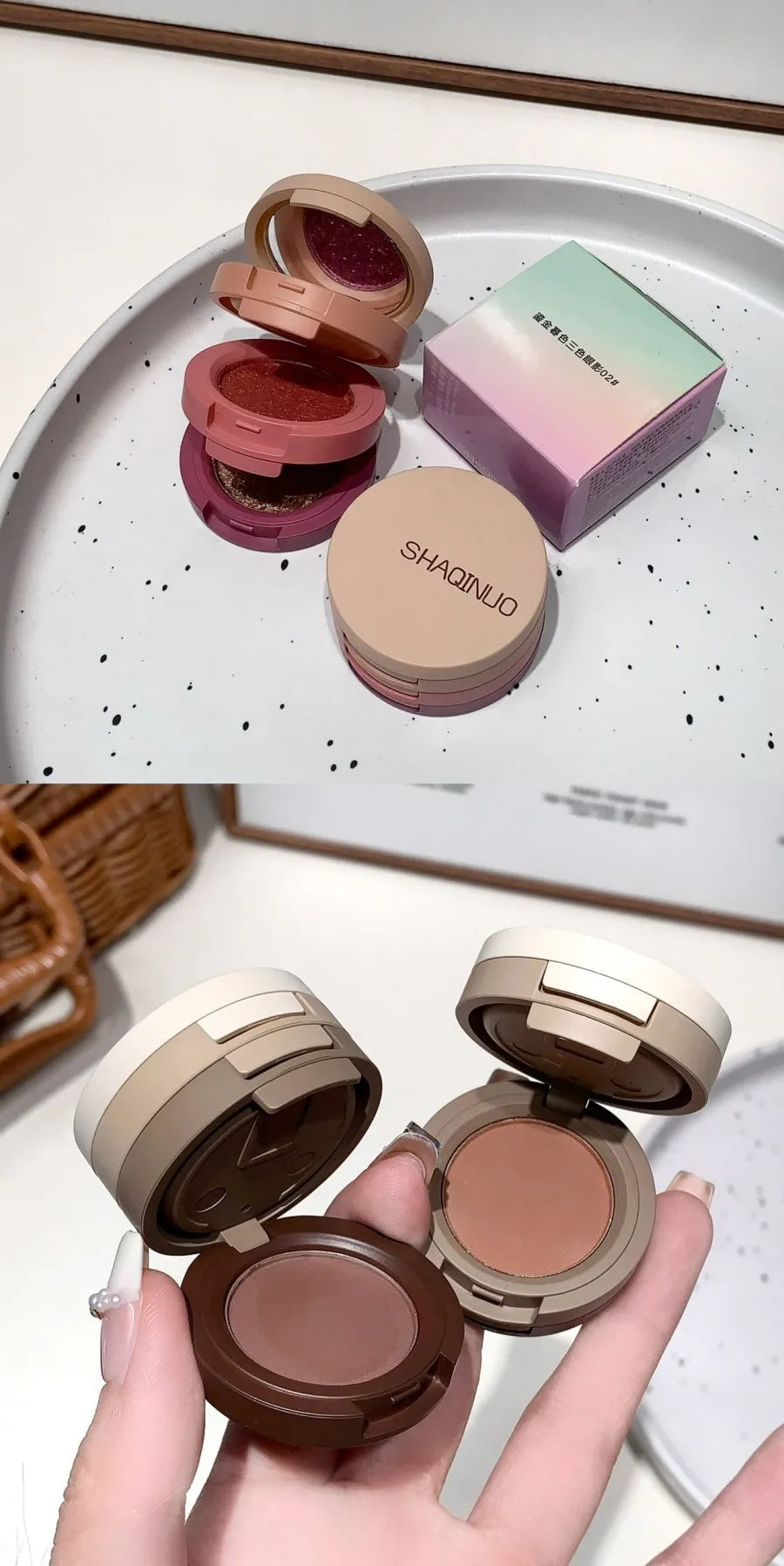 SHAQINUO Three-color Flip-top Eyeshadow Matte Pearlescent Earth-tone Eyeshadow Palette, One Palette to Complete Your Makeup