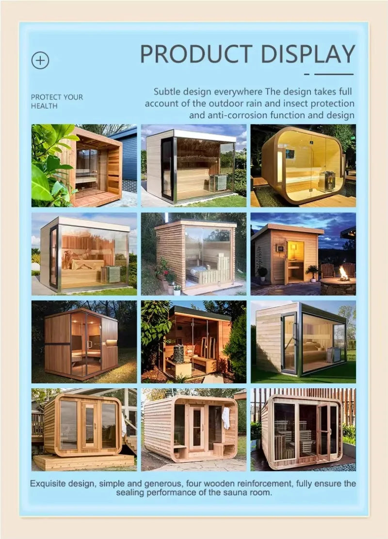 Modern simple outdoor cedar cube sauna easy installation automatic control furnace 4-6 people computer control panel