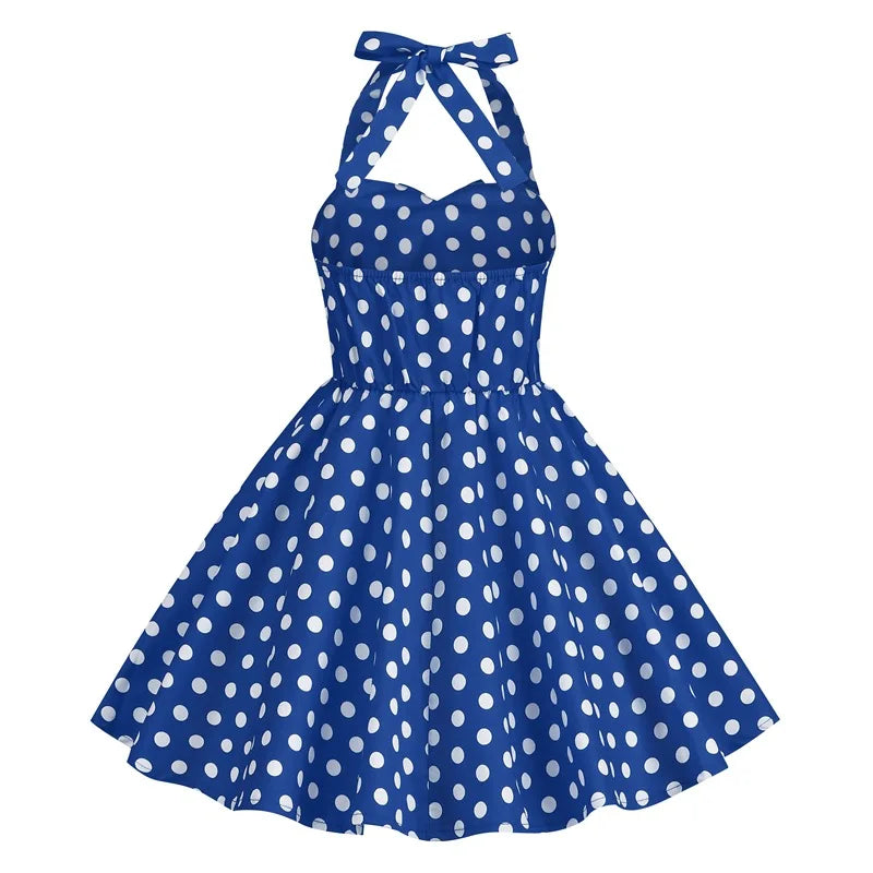 Kids Girls Vintage Halterneck Dress Polka Dots Cherry Strawberry Daily Birthday Party 1950s Swing Dress Summer Princess Dress