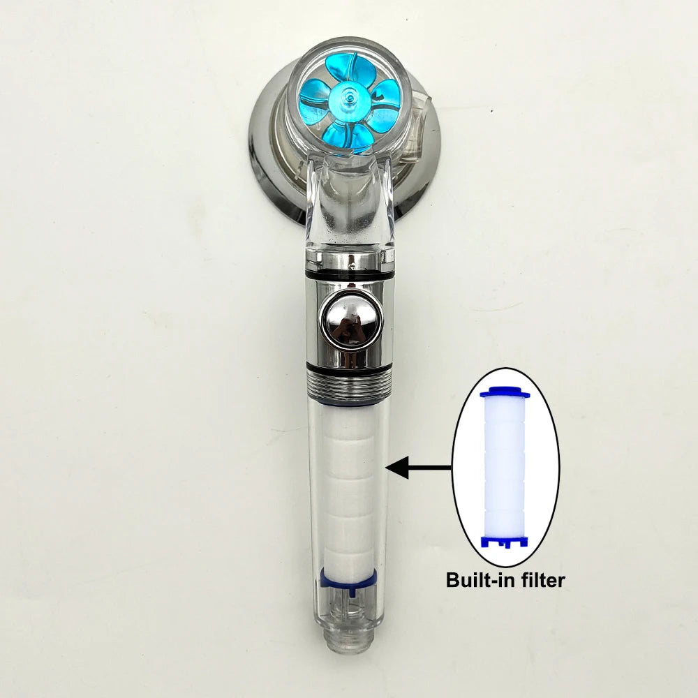 Turbo Propeller Big Boost Shower Head With Filter Stop Button 3 Modes Adjustable Spray Nozzle High Pressure Bathroom Shower Head