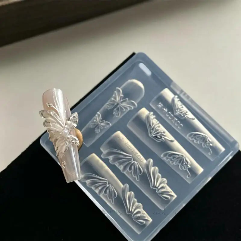 Nails DIY Design Rose Flower Nail Mold Stamping Plate Manicure Mold 3D Mini Silicone Mold Butterfly Wings Nail Art Decorations