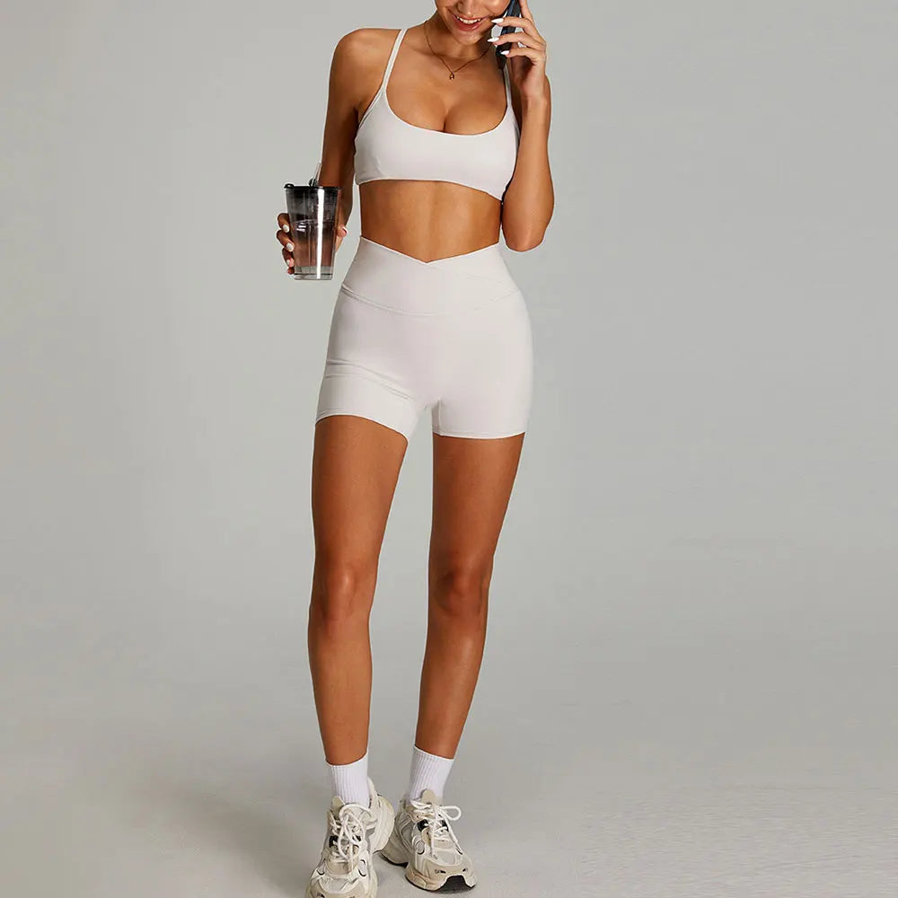 mikeyoga Women Yoga Suit 2PCS Sports Set Quick-Drying Gym Set Women Tracksuit Running Workout Short Sleeves Sports Yoga Clothing