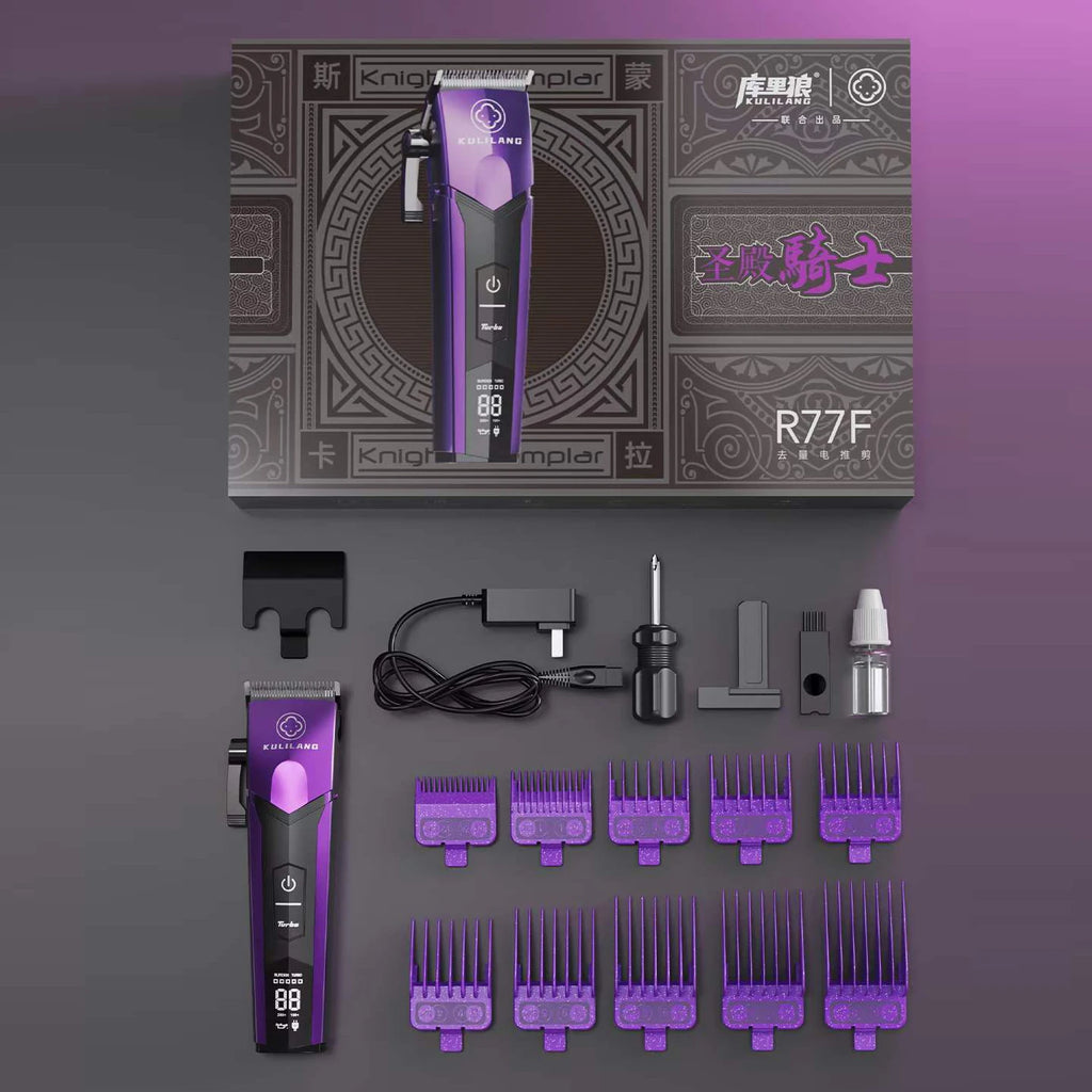Kulilang R77F Professional Hair Cutting Machine Electric Hair Clipper Titanium Plated FADE Blade Men's Hairstyles Salon 7200RPM
