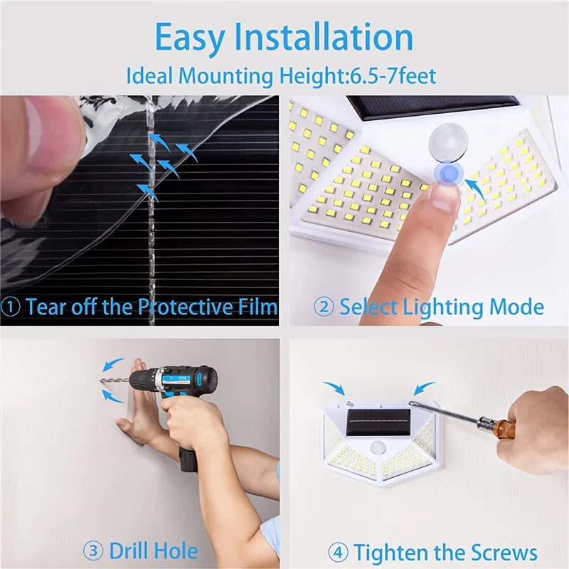 1PC Solar Light Outdoor 100 LED Wall Lamp PIR Motion Sensor Lamp Waterproof Stairs Lights for Courtyard Garden Street Decoration