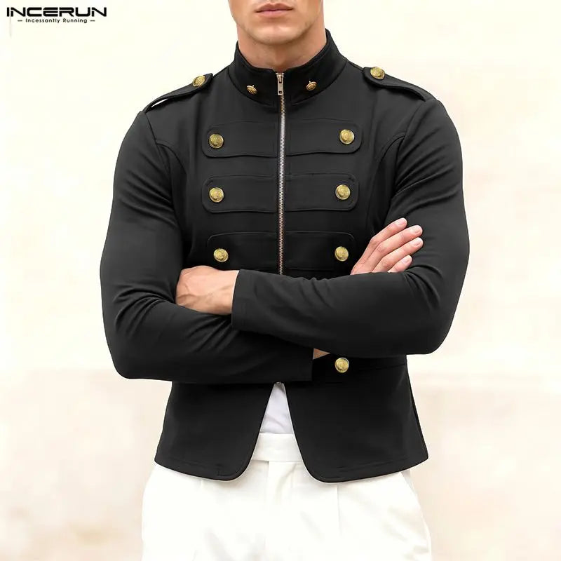 INCERUN Men's Jackets Solid Stand Collar Long Sleeve Double Breasted Male Coats Streetwear Zipper 2026 Fashion Casual Outerwear