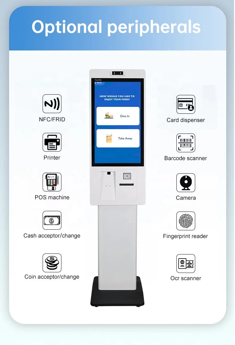 OEM Self Service Ordering Terminal With 23.8 27 Inch FHD Screen Kiosk Support Multiple Languages UI For Retail Food Chains