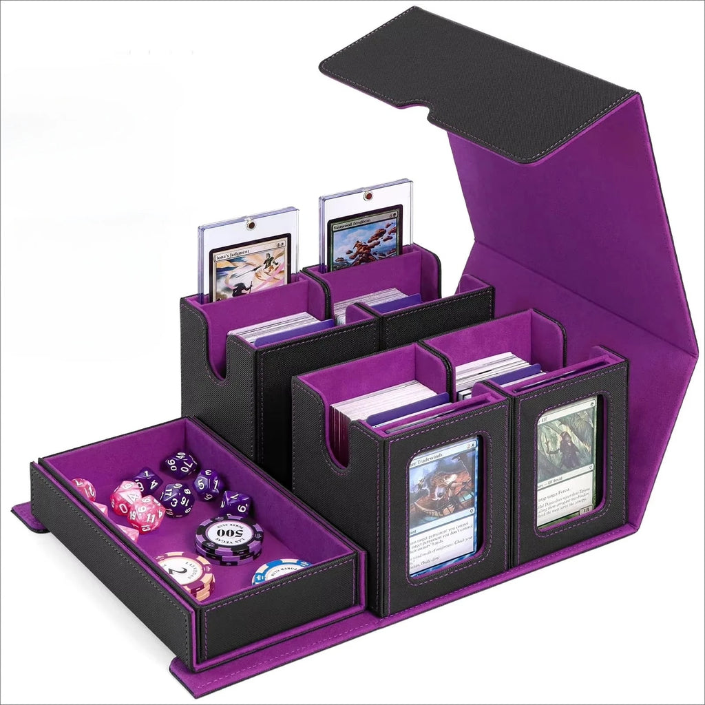 Commander Deck Box for MTG, Trading Card Storage Box Fits 400+ Double-Sleeved Cards, 5-IN-1 Multi-purpose Removable Deck Case with Dice Tray, Display Window for TCG/Sports Card