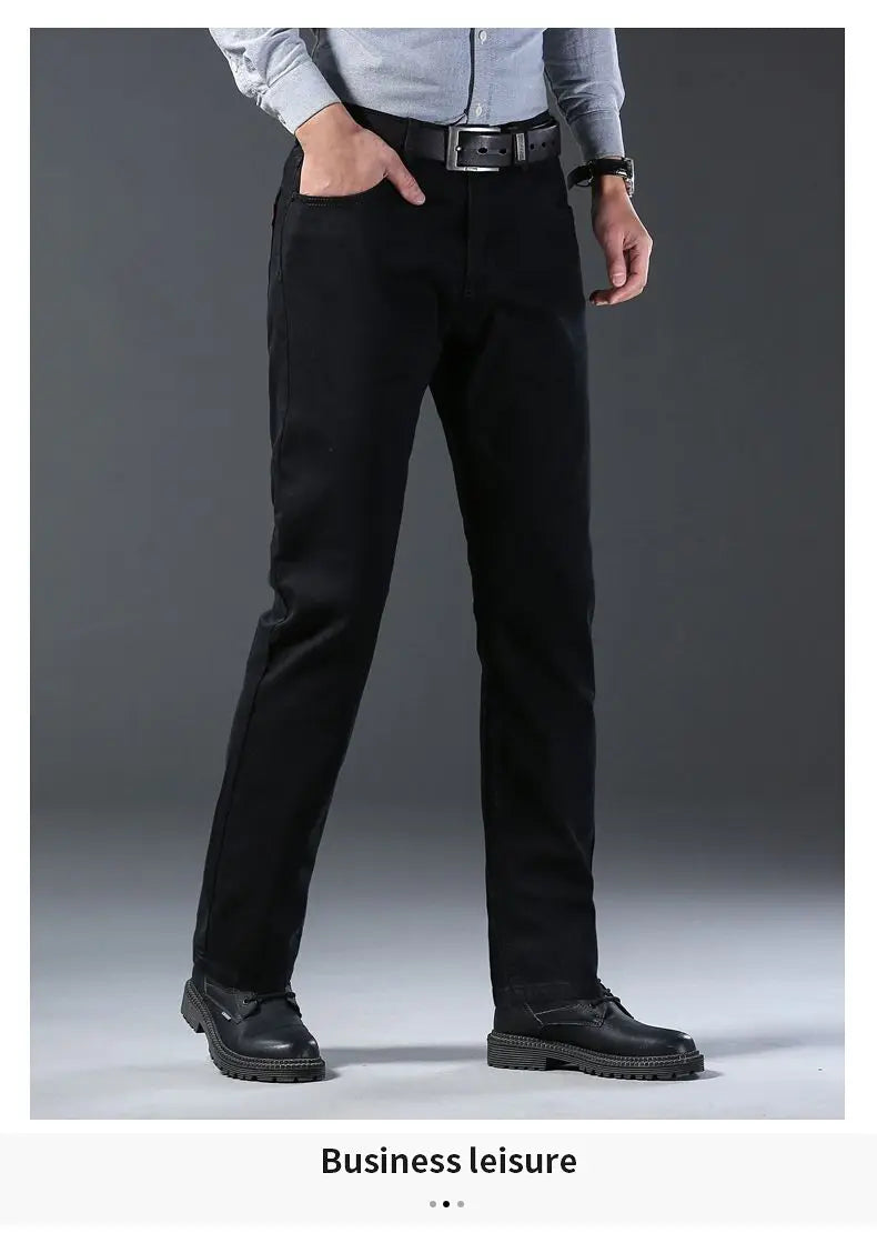 Men's classic high-end fashion versatile jeans, soft and slightly elastic black business denim pants, stylish upper body