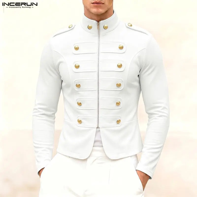 INCERUN Men's Jackets Solid Stand Collar Long Sleeve Double Breasted Male Coats Streetwear Zipper 2026 Fashion Casual Outerwear