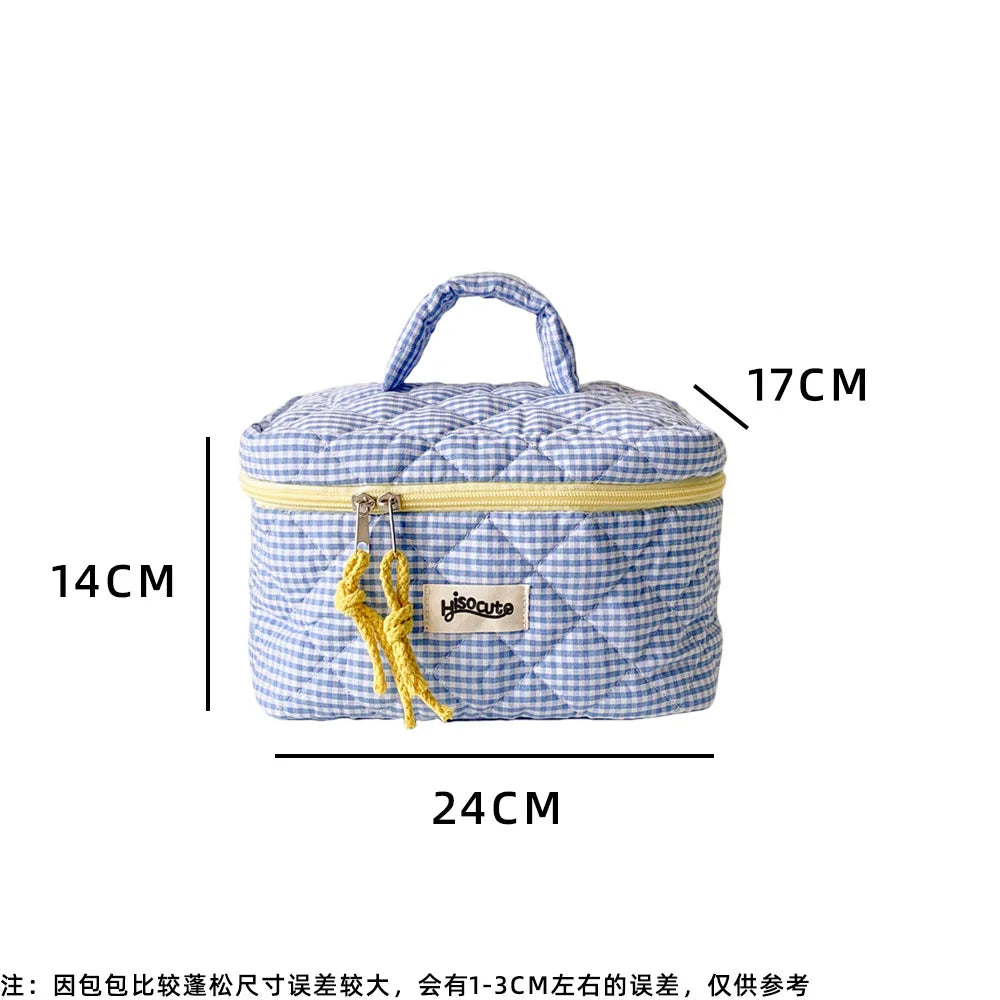 Plaid Cosmetic Bag Set Simple Style Large Capacity Portable Cosmetic Tools Storage Bag for Home Bathroom Toiletry Bag