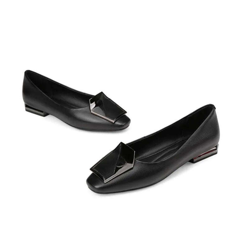 NEW Autumn/Spring Women Pumps Genuine Leather Shoes for Women Square Toe Low Heel Shoe Concise Slip-on Plus Size Handmade Shoes