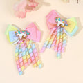 2Pcs Rainbow Unicorn Hair Clip Cute Curly Ribbon Tassel Magical Bow Hairpin For Kids Girls Party Daily Use Headwear Accessories