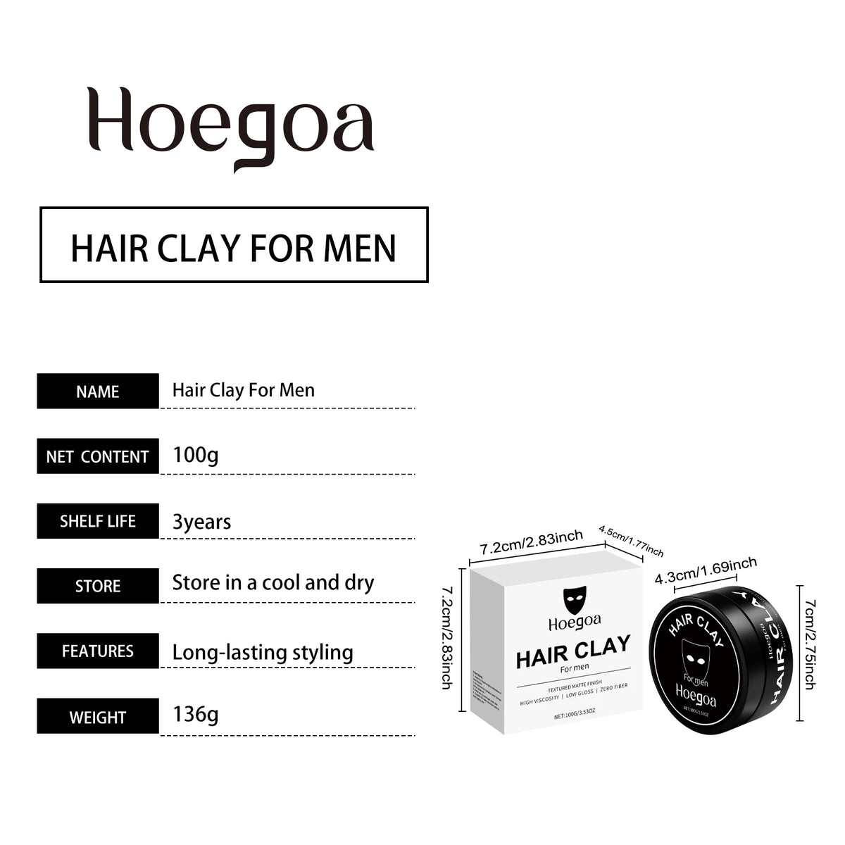 Men Hair Clay 100g Matte Finish Strong Hold Styling Mud Natural Look Textured Hair No Sticky Feel For Mens Hairstyle