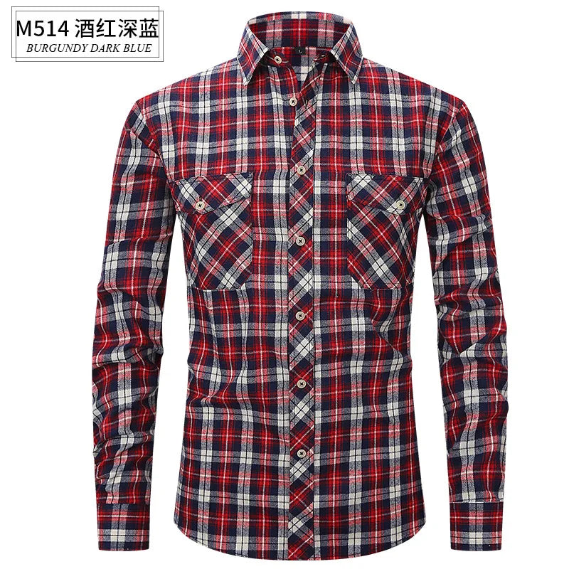 Men's long sleeve shirt ground wool plaid comfortable casual spring summer autumn high quality slim-fit free ironing fast