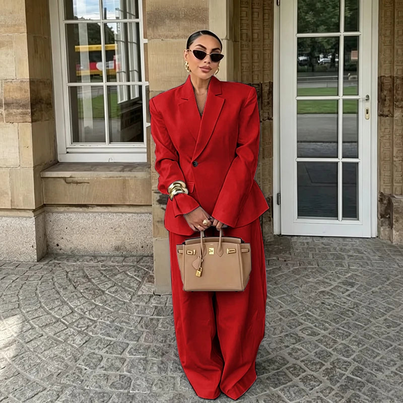 Chic White Wide-leg Pant Single Breasted Women Pants Set New Female Two Pieces(Blazer+Trousers) Conjuntos Femininos Elegantes