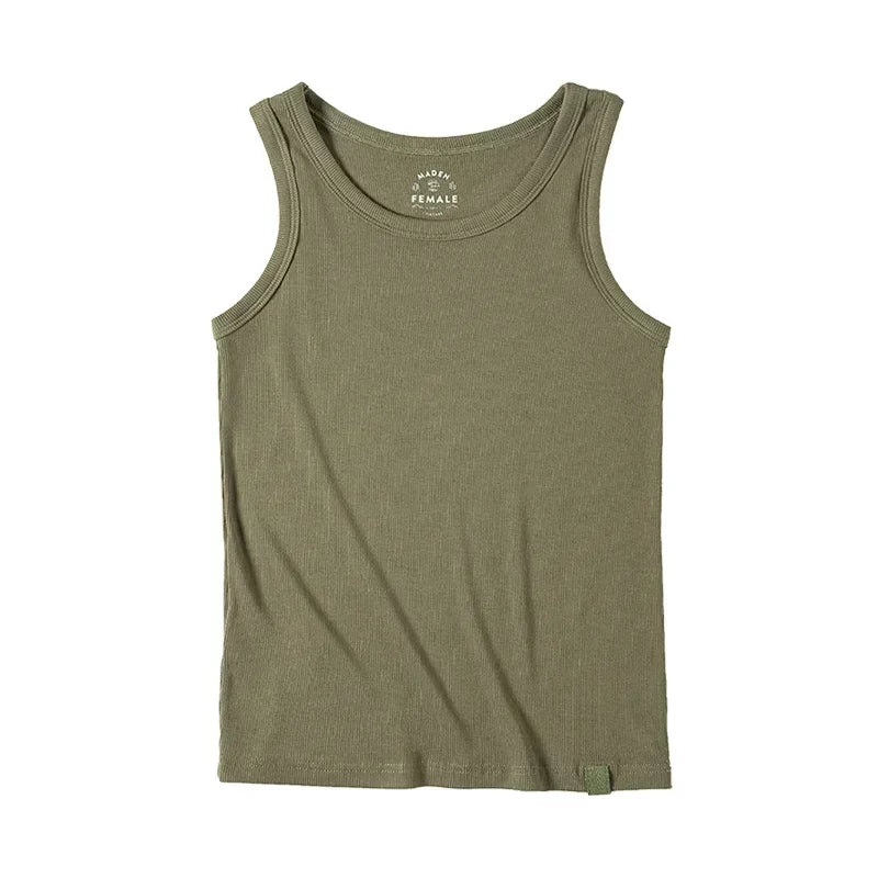 Maden Summer Sleeveless Knitted Tank Tops for Women Solid Color Casual Sports Vest Slim Fit Female Outer Wear Tops